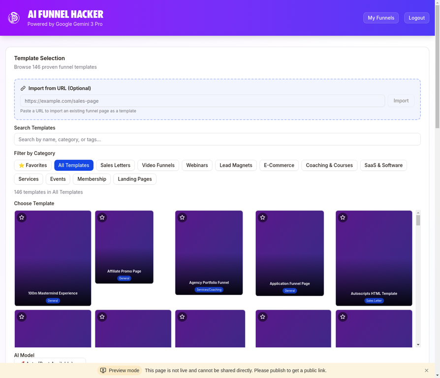 AI Funnel Hacker Builder Interface